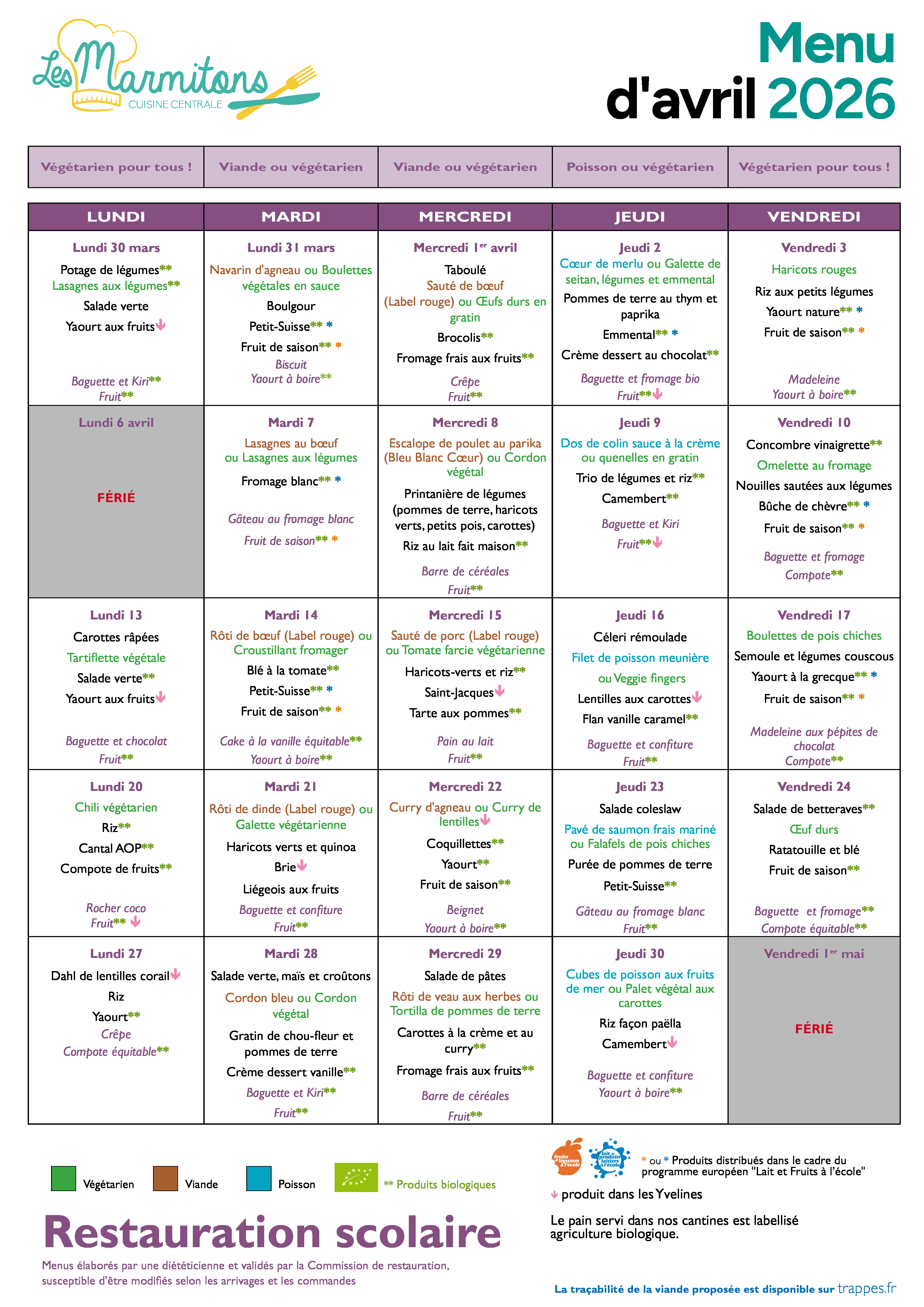 Menu avril 2026