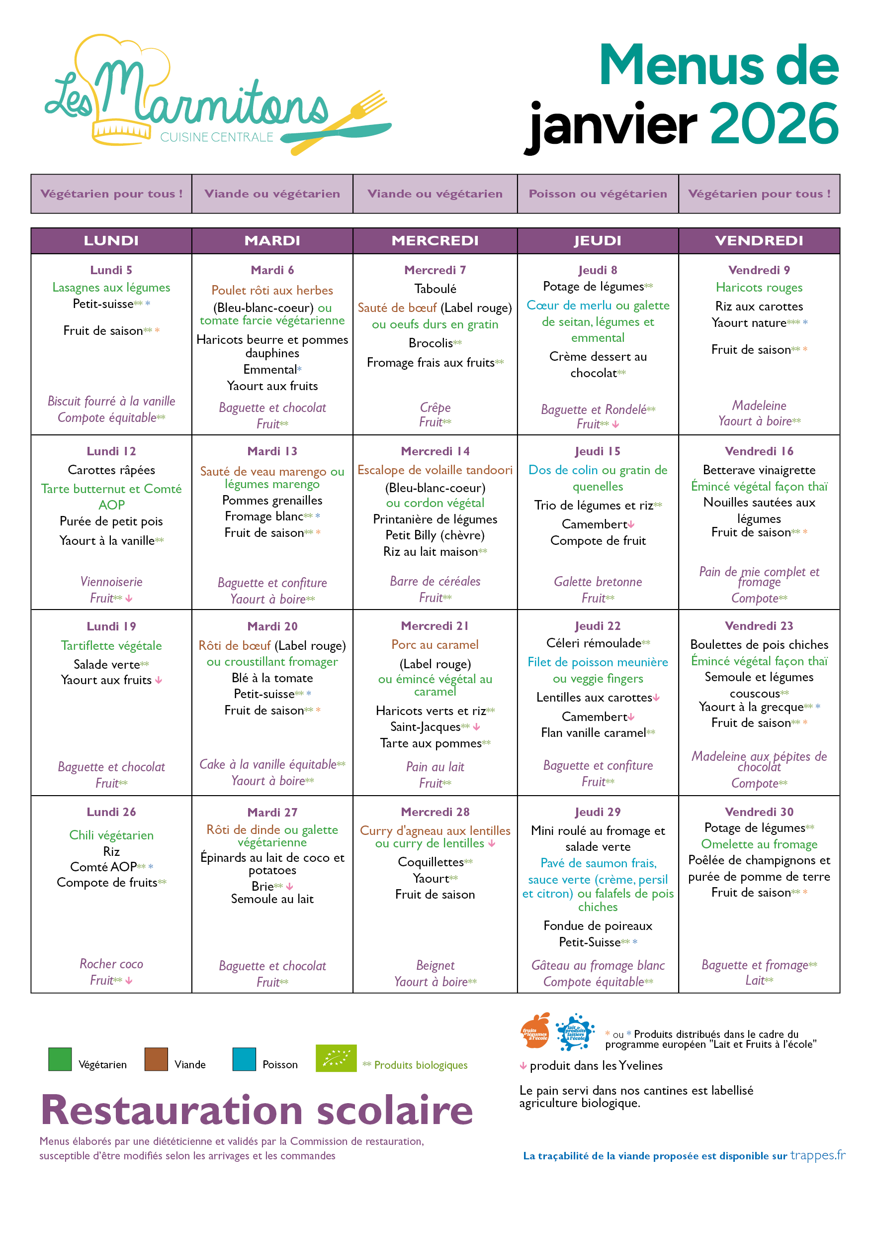 Menus janvier 2026